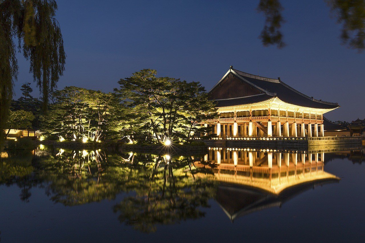 beautiful temple at night backpacking South Korea