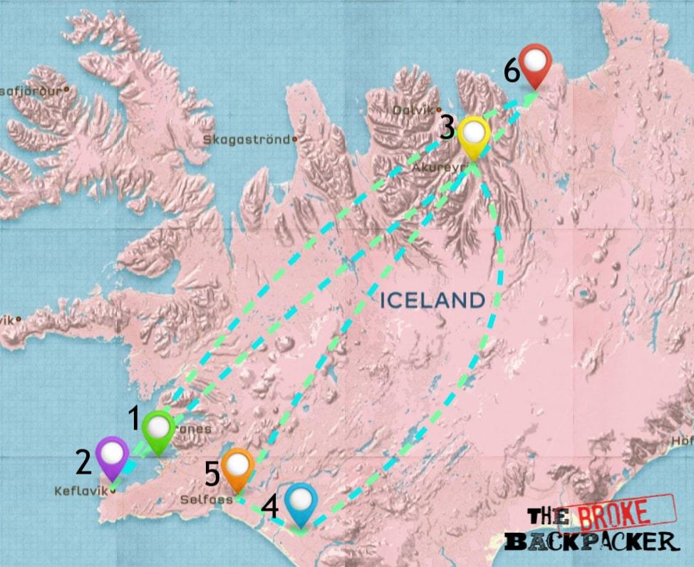 Map of Iceland areas to stay in