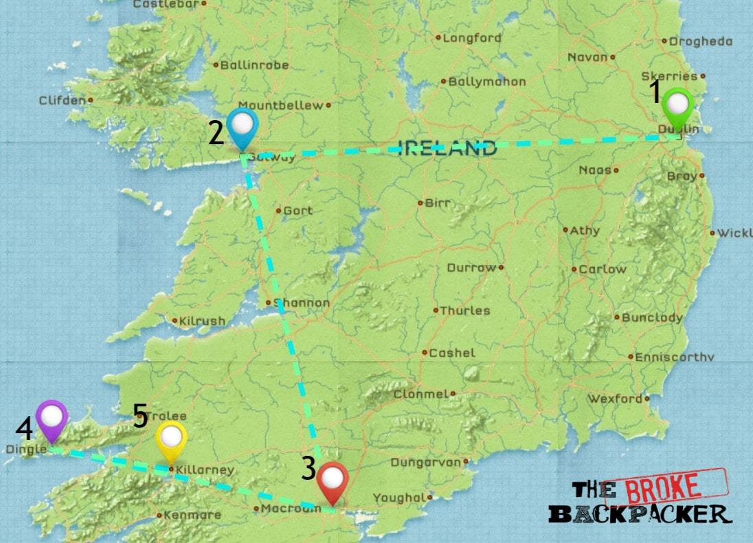 Mapa de Onde Ficar na Irlanda