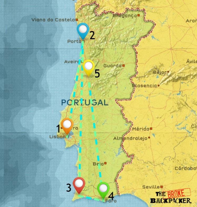 Map of Where to Stay in Portugal