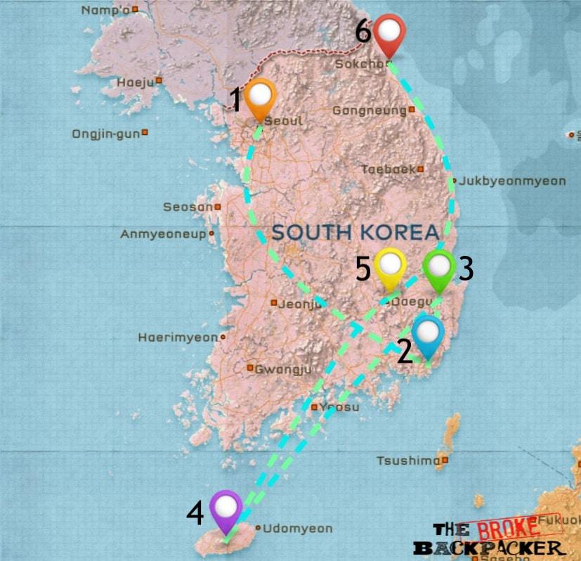 Map of Where to Stay in South Korea