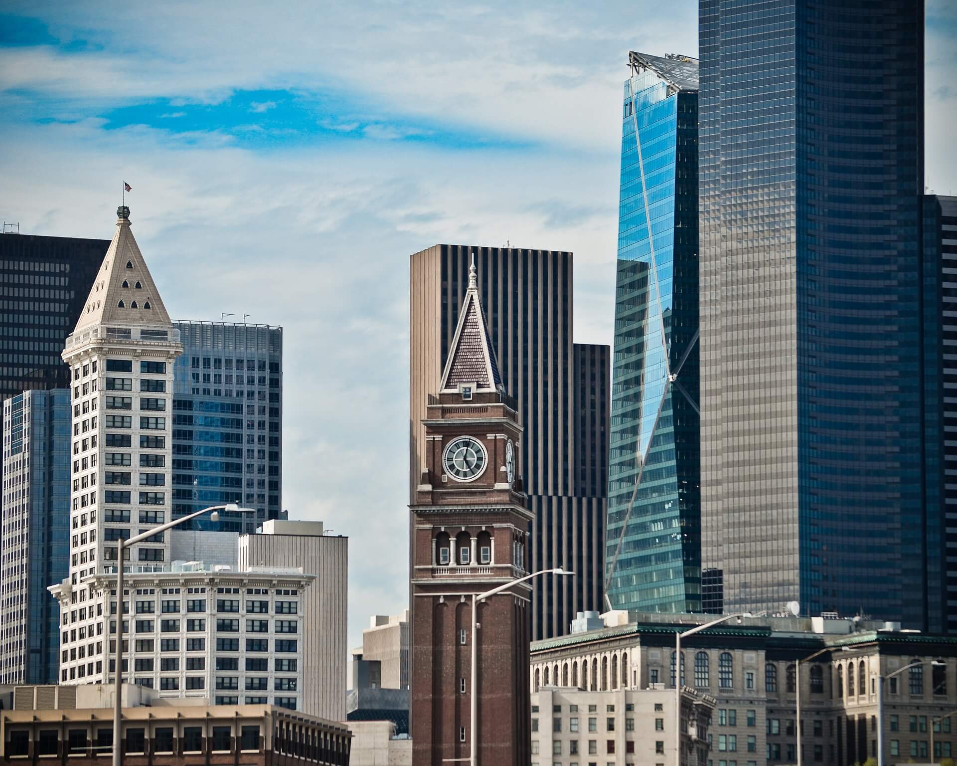 Pioneer Square city buildings in seattle washington