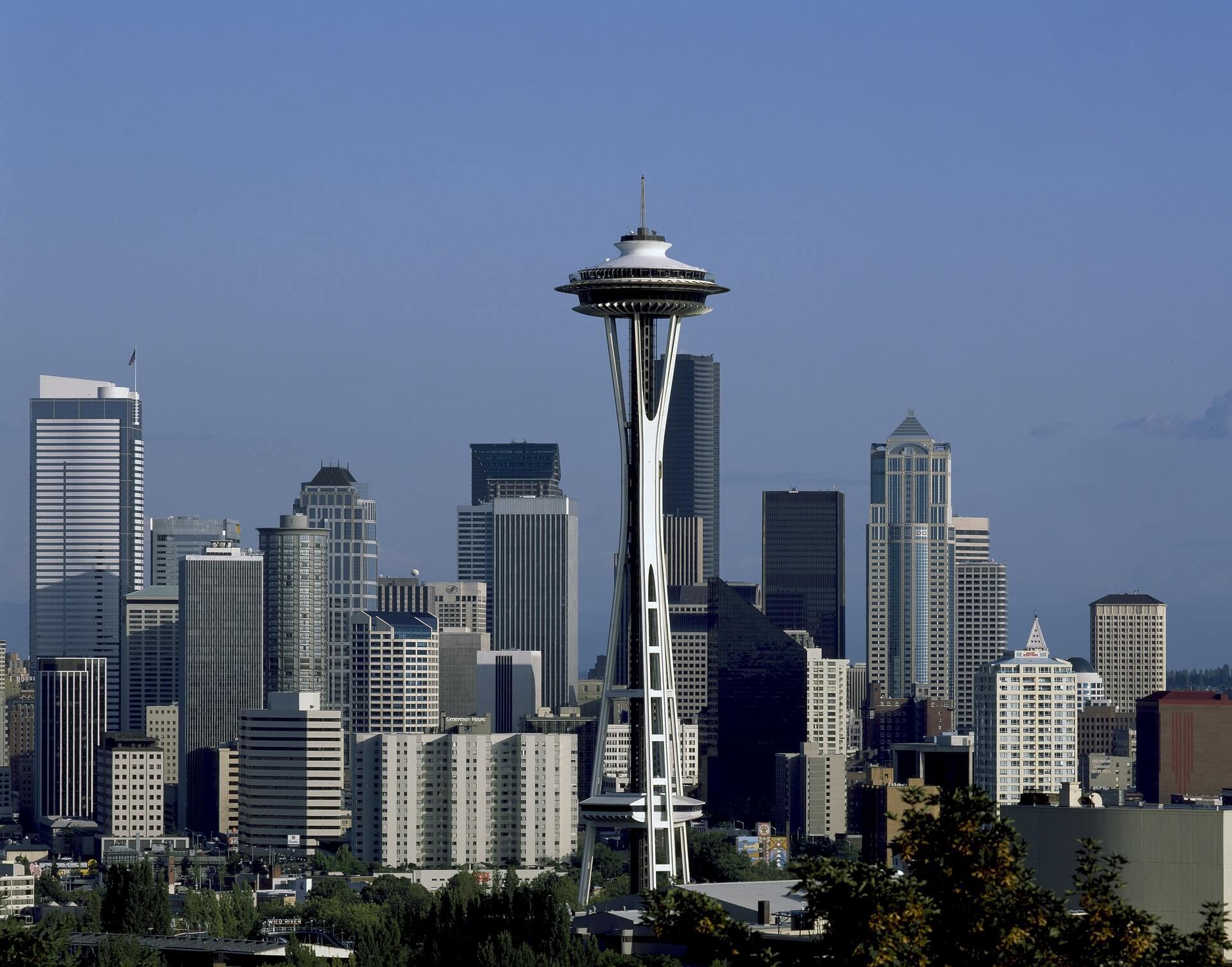 City skyline and Space Needle in Queen Anne, Seattle