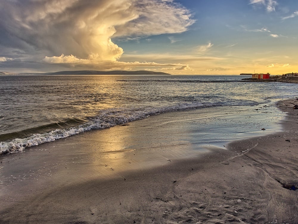 View over the beach at sunset. 