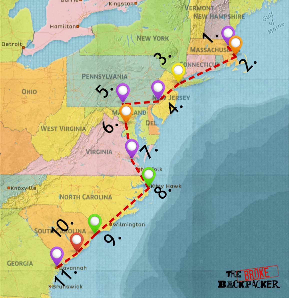 east coast tourist map