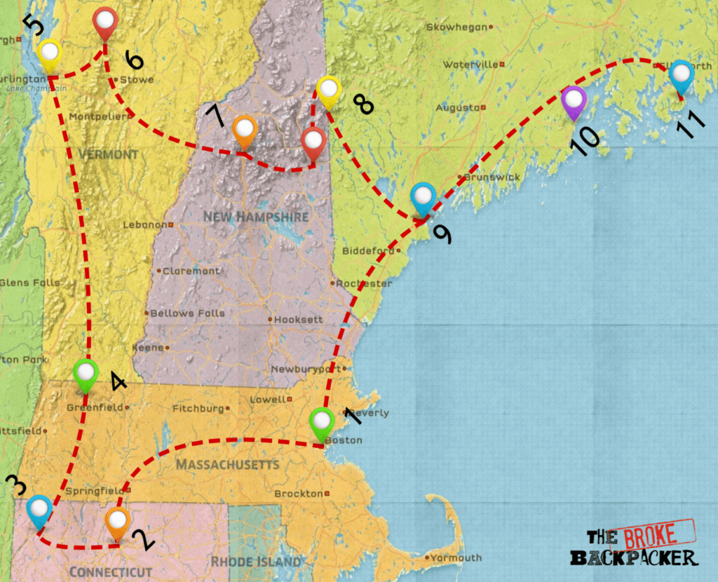 tourist map of new england