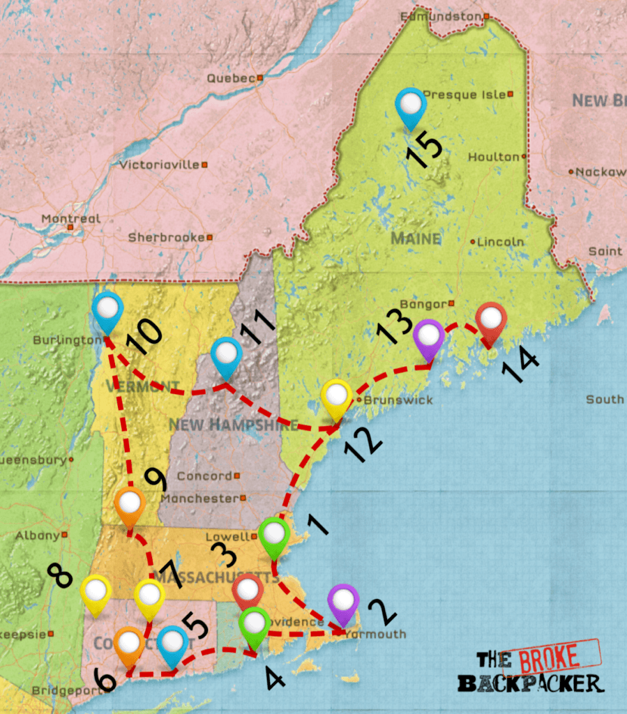 map of new england road trip 14 day itinerary