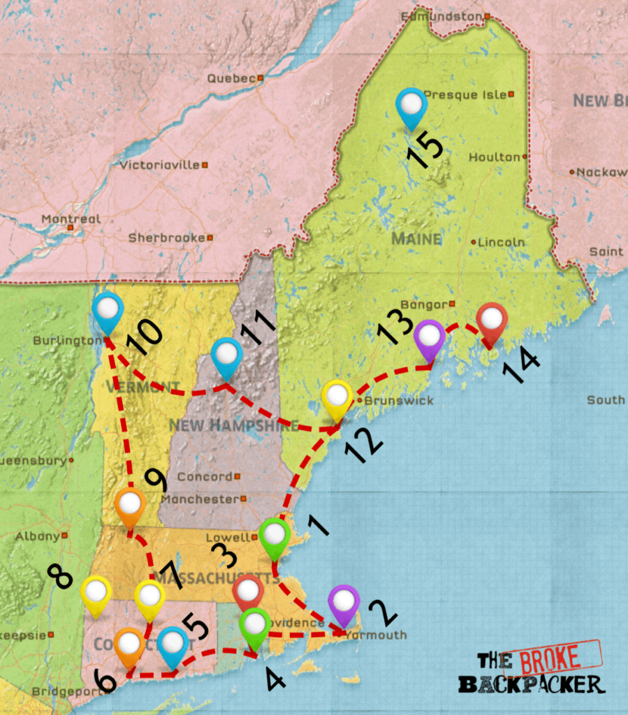 tourist map of new england