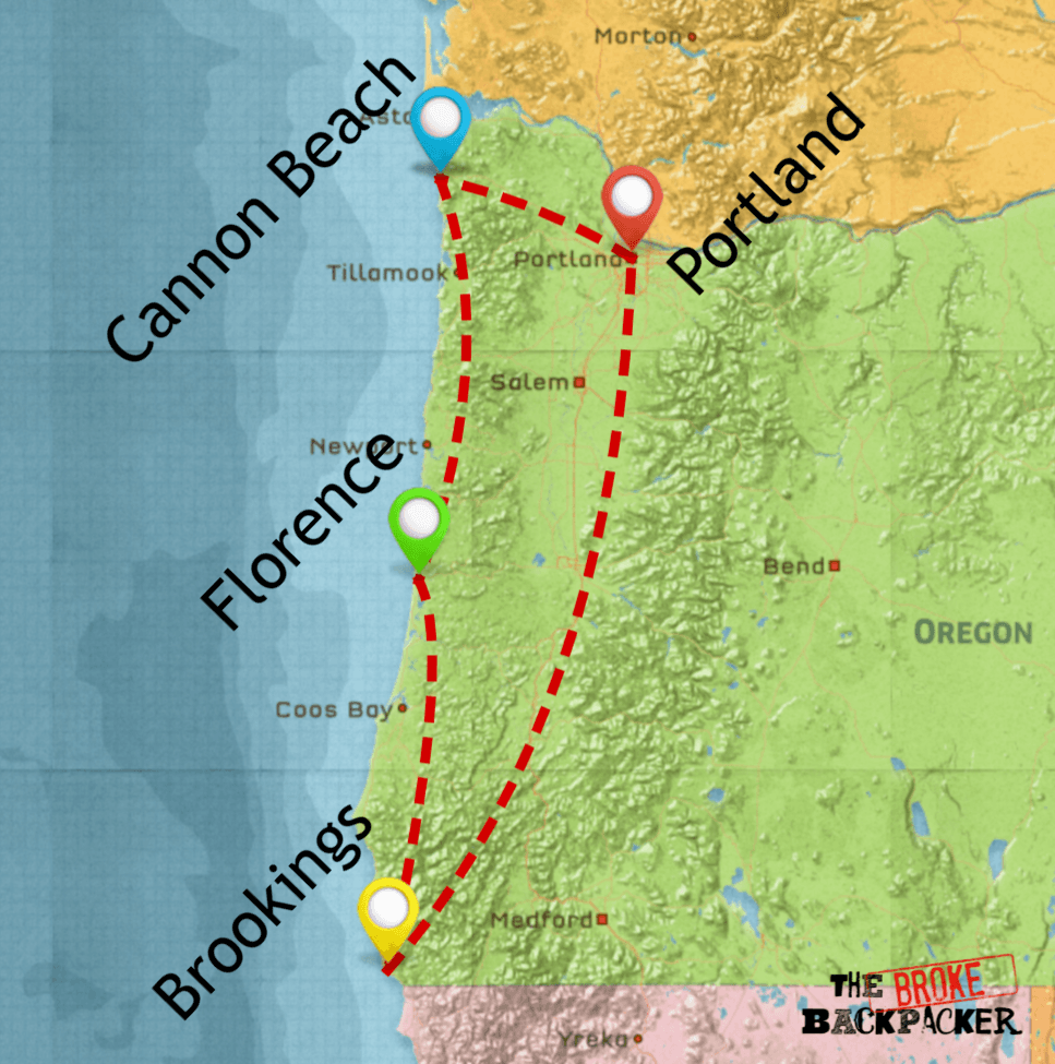 oregon road trip map itinerary 4 days