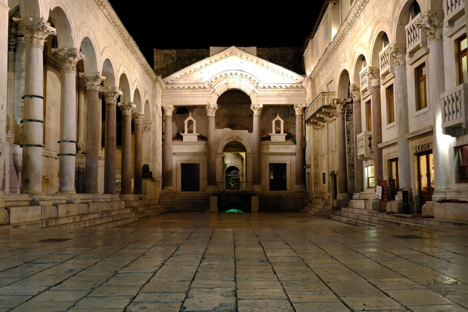 Inside Diocletian's Palace at night time, split, croatia