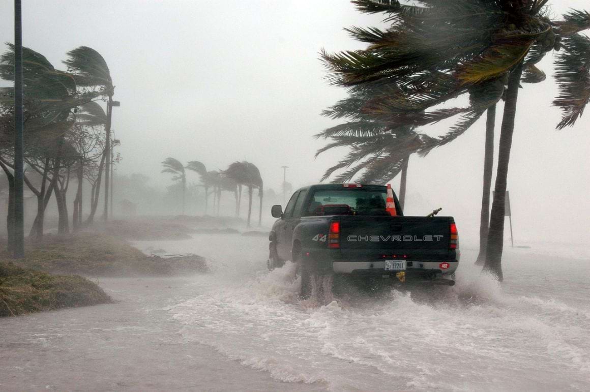 hurricane season florida truck in flooded streets