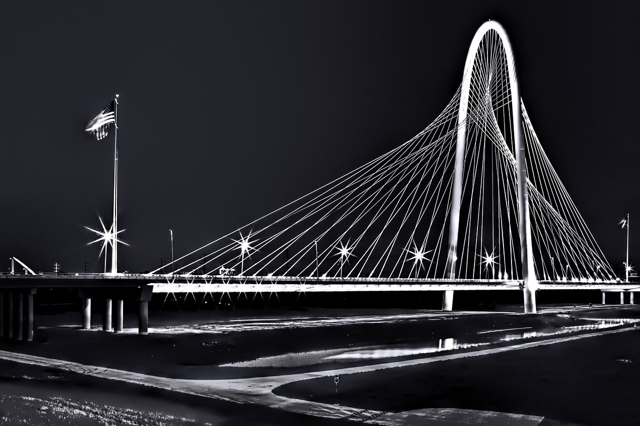 bridge in dallas black and white photo