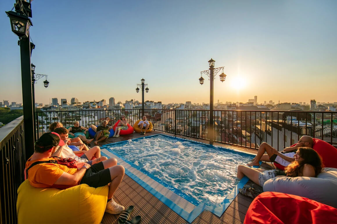 lake view backpackers hostel rooftop bar hanoi