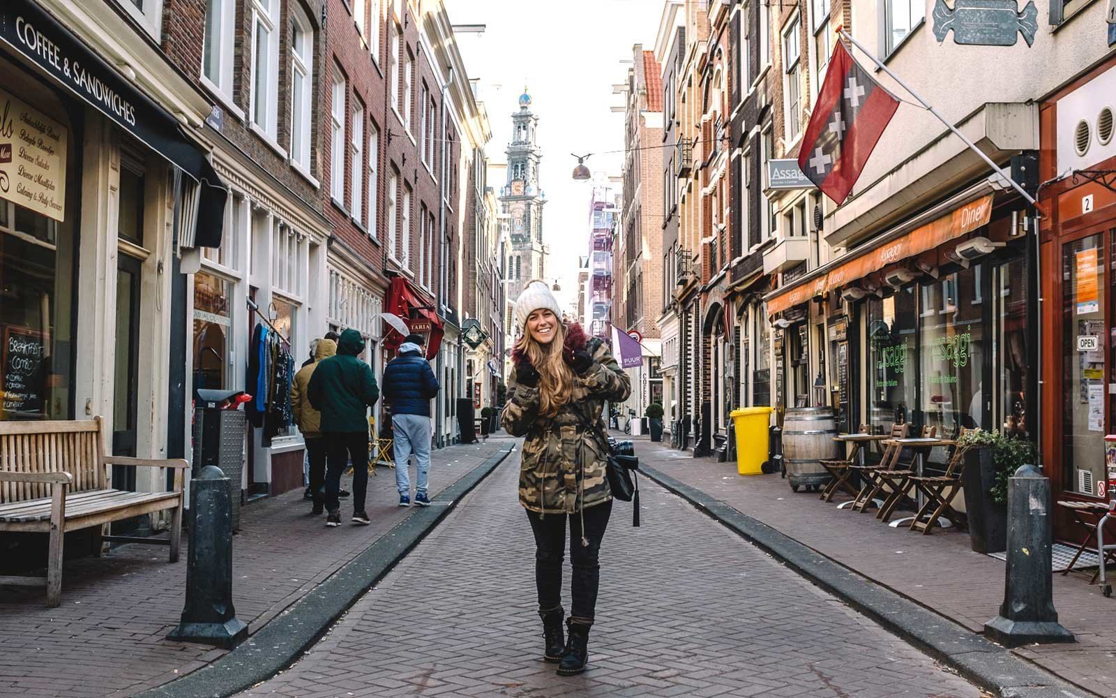 Amsterdam solo female traveler in a street