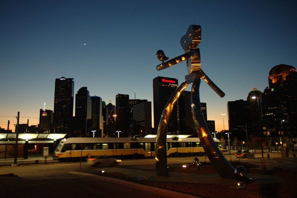 an art installation at twilight in deep ellum, dallas