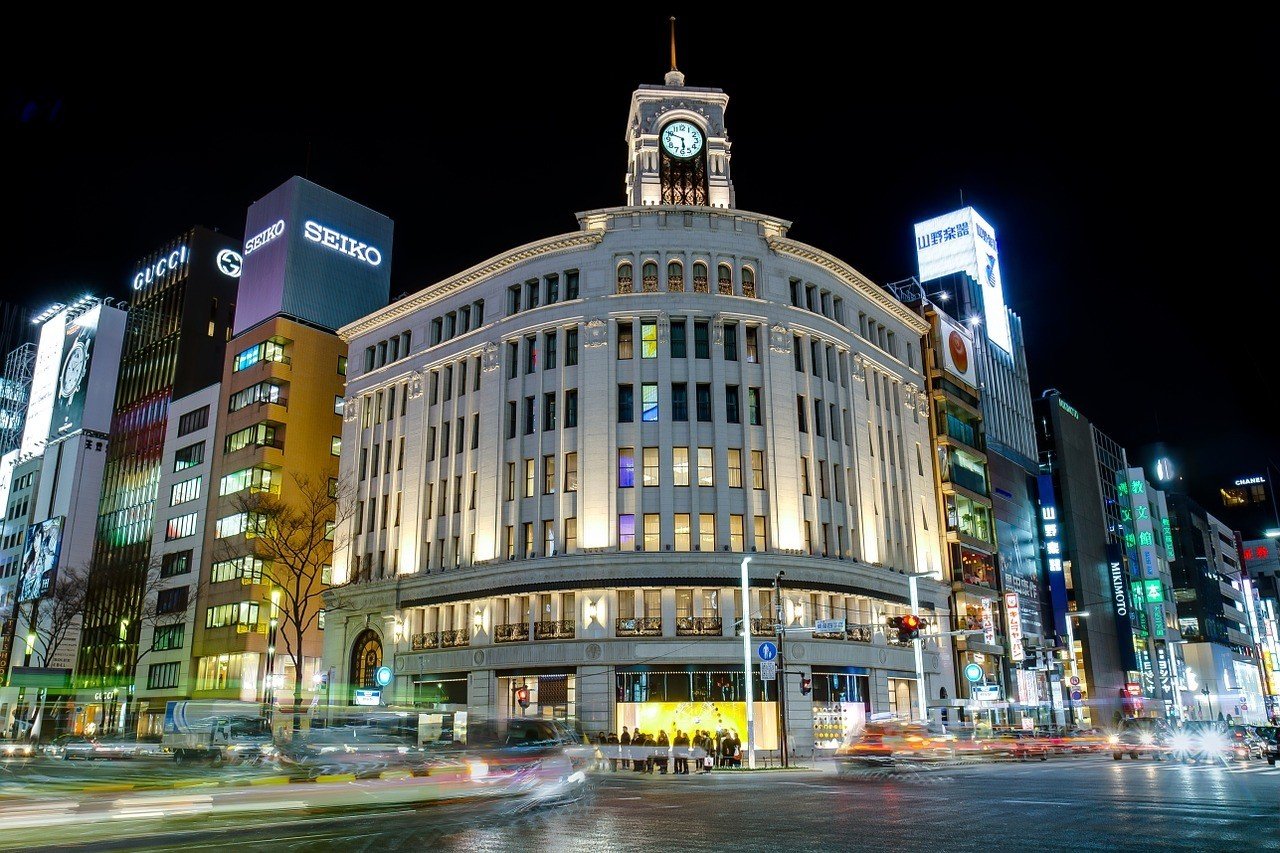 ginza clock tower at night tokyo