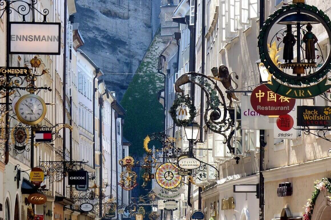 A narrow street down Altstadt, Salzburg