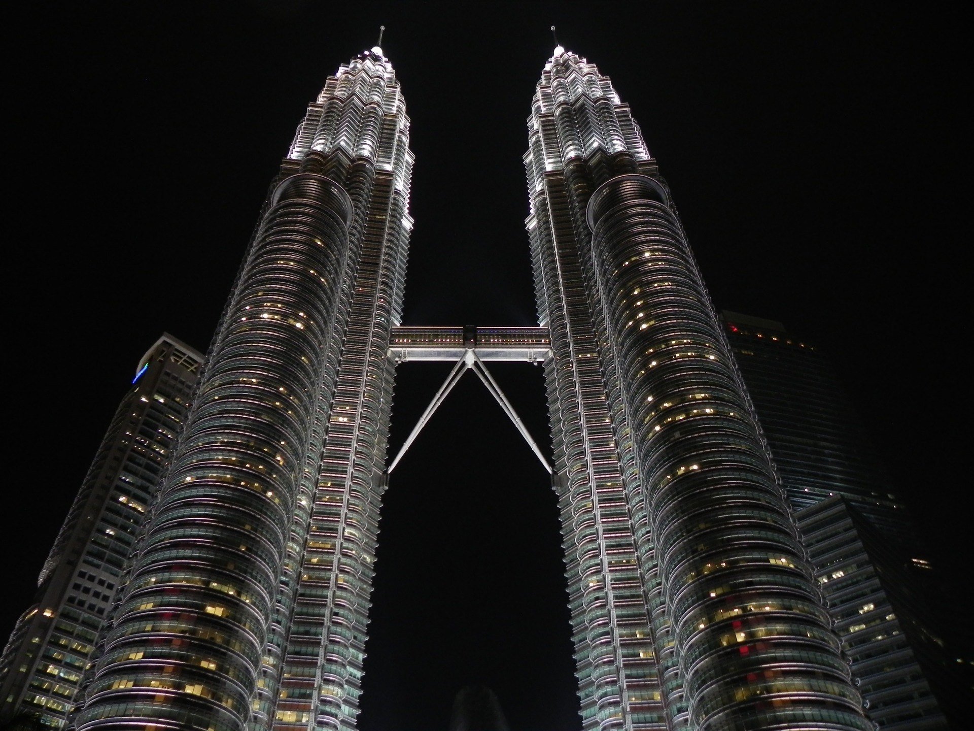 Petronas Twin Towers lit up at night time, Kuala Lumpur