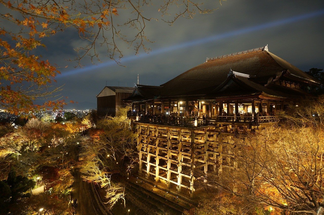 Osaka temple at night