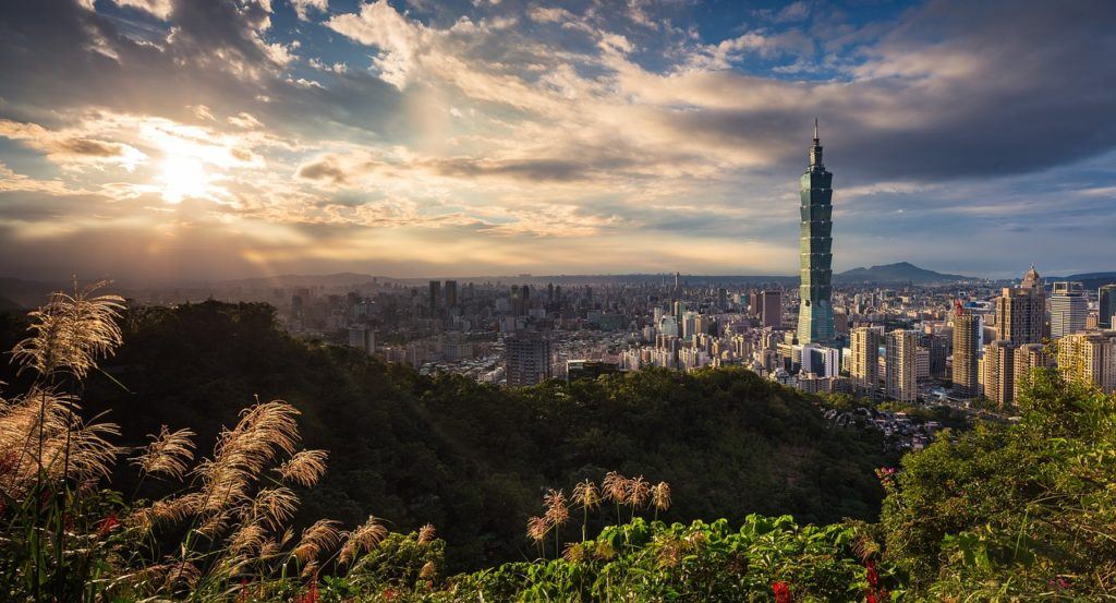 view of taipei taiwan from a lush green hill above the city