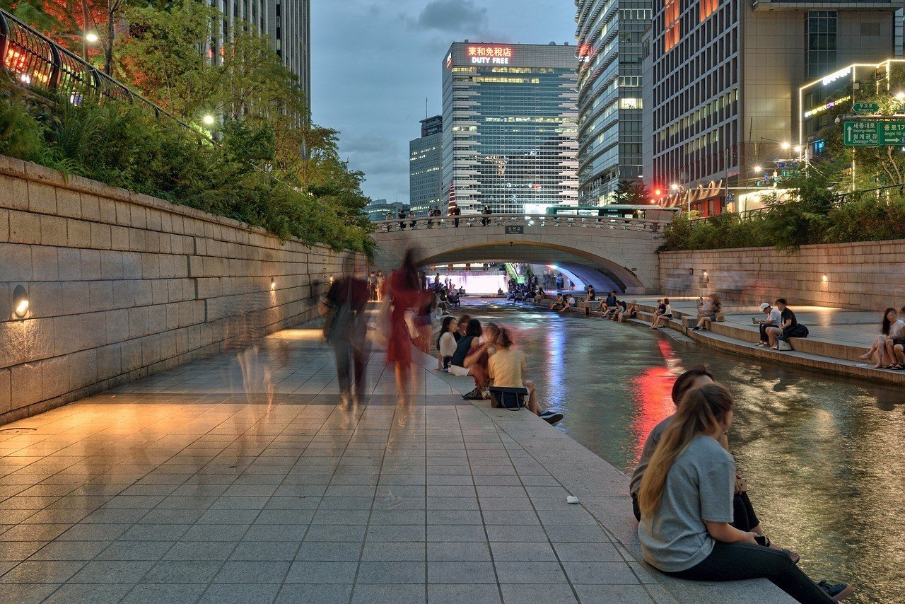 Cheonggyecheon Stream with Seoul's nightlife