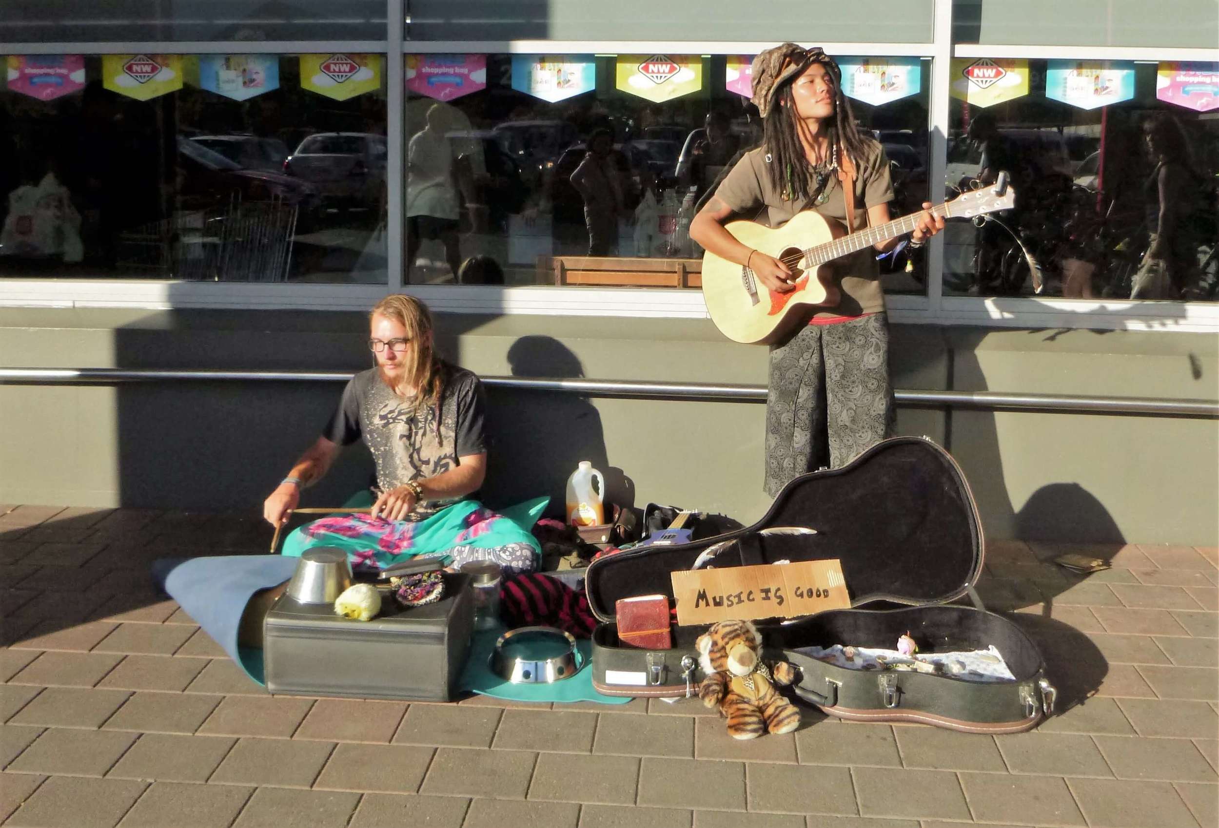 Our busking setup in Wanaka, New Zealand