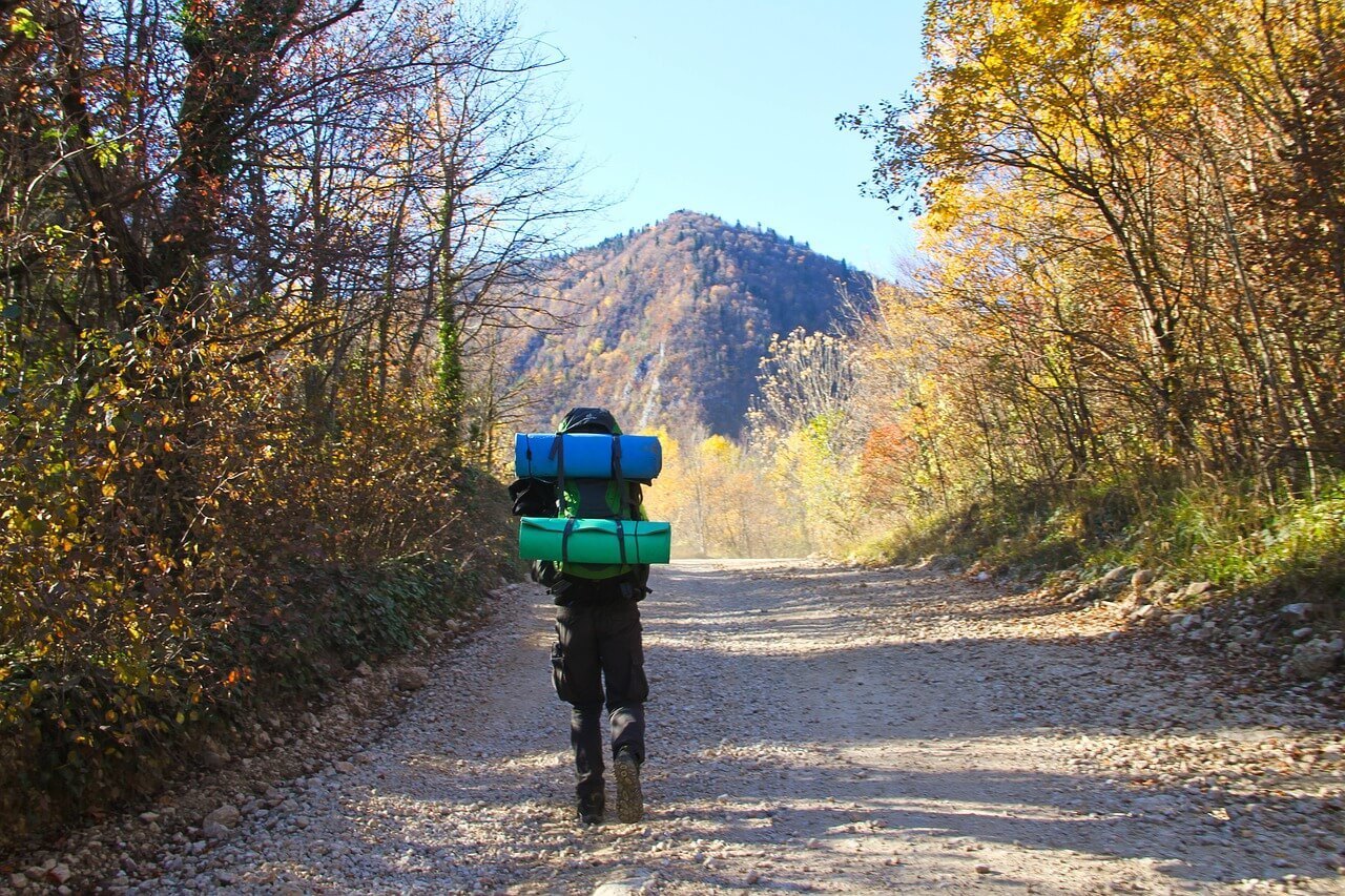 Someone on anadventure with his solo camping gear