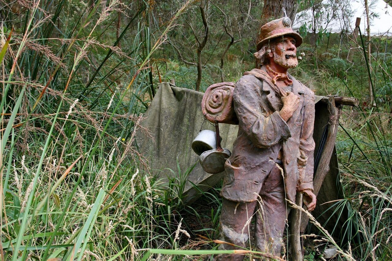 Swagman wearing his best clothes for camping in