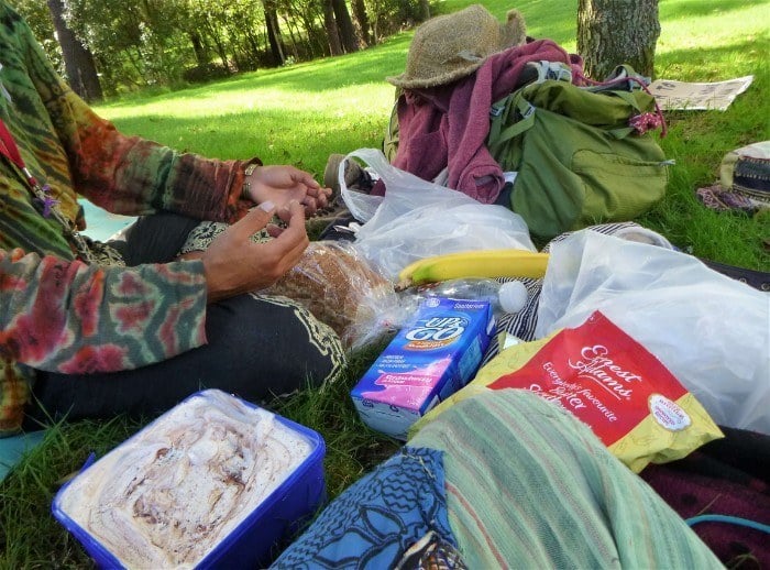 people eating in a park