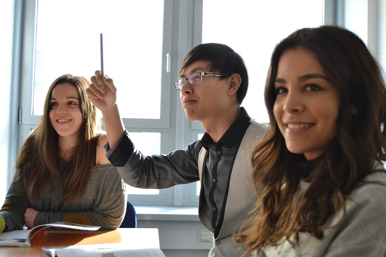 Foreign language students cramming together