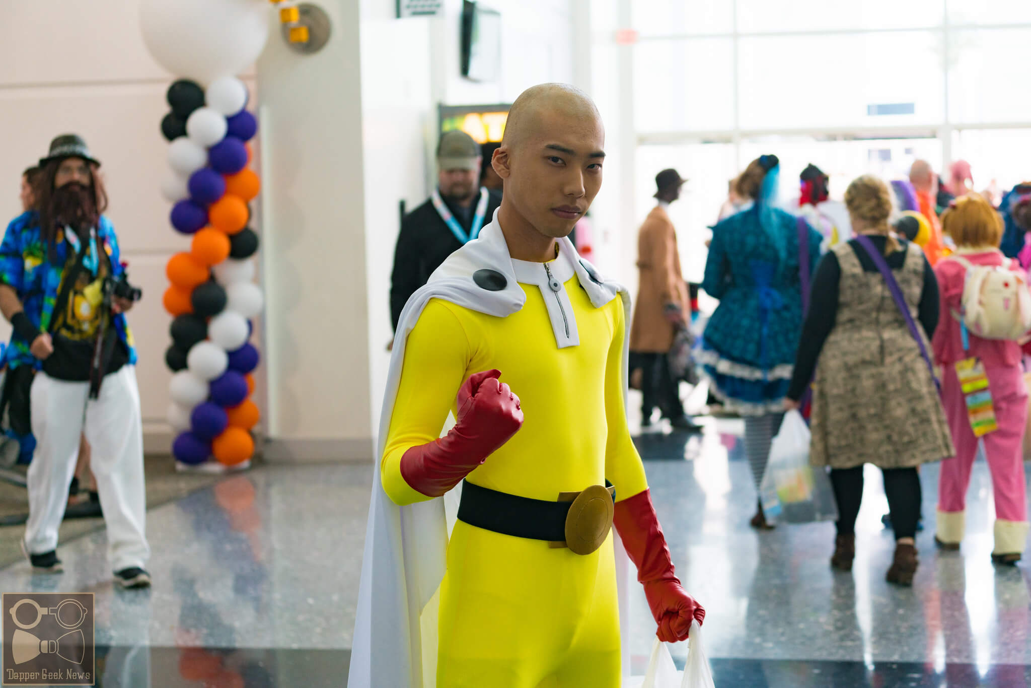 Man cosplaying Saitama