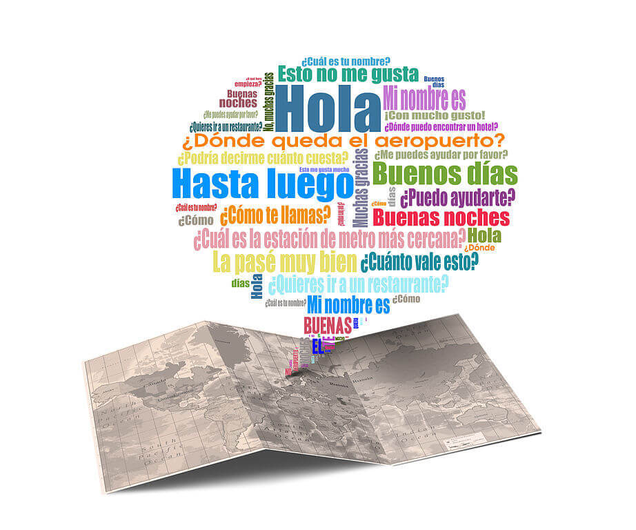 map with the phrase hello coming out of it in different languages