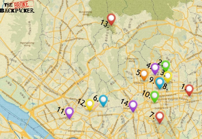 A map of the Seoul itinerary