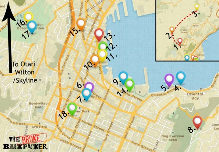 Map of your backpacking Wellington itinerary