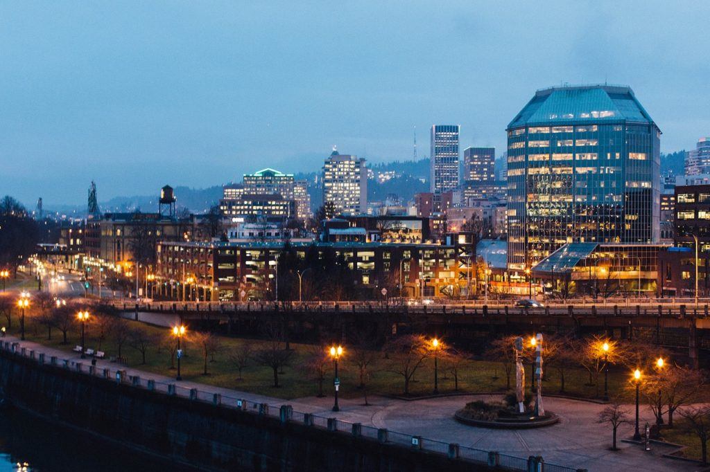 portland city view at night grey clouds in the sky