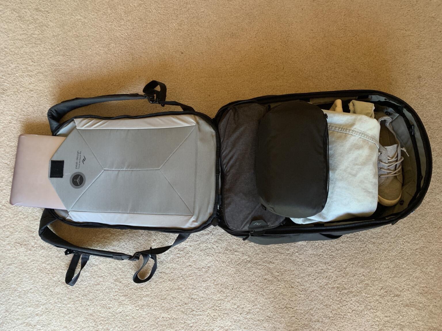 main compartment of peak design travel backpack 45 l