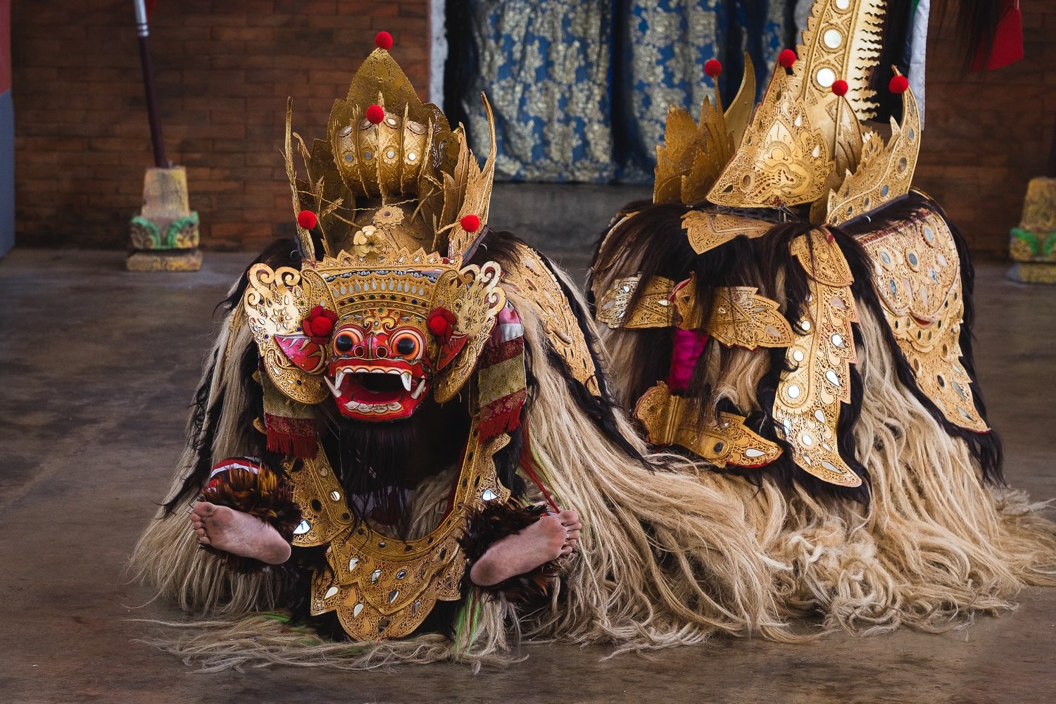 Dancers in traditional Balinese costumes for the Barong Dance