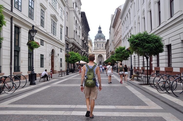 A man backpacking in Eastern Europe