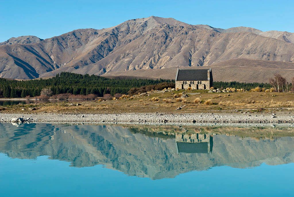 The church of the good shepard at Lake Tekapo is a famous South Island highlight