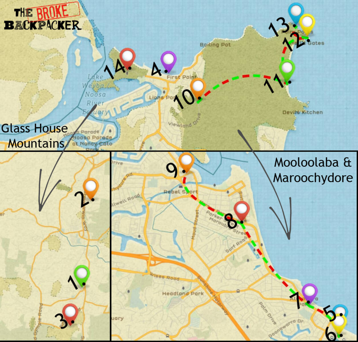 Map of the Sunshine Coast itinerary