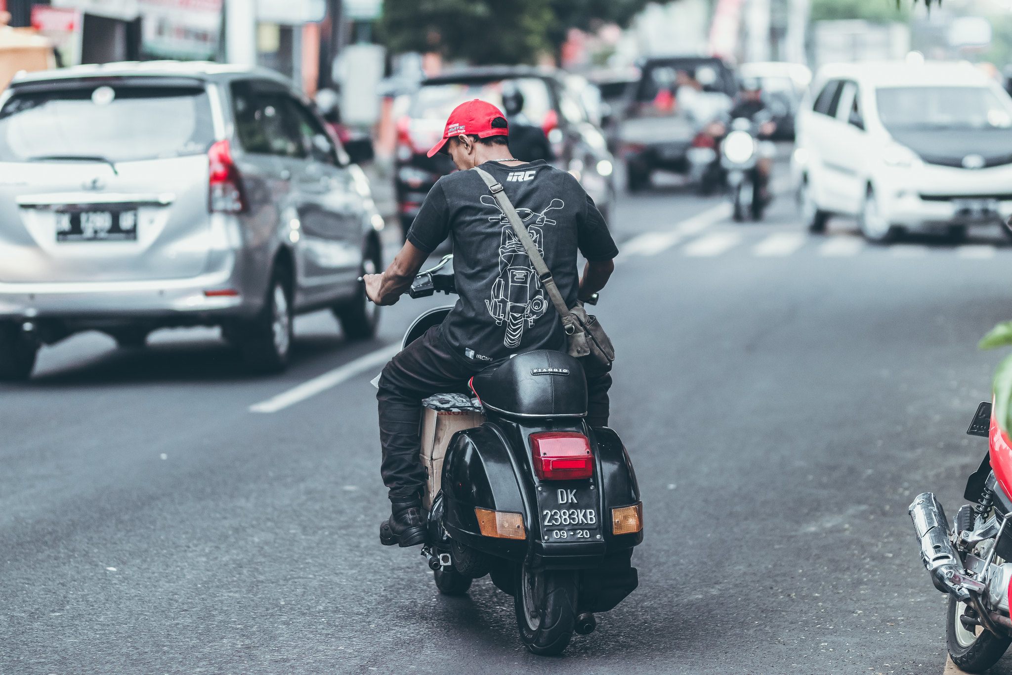 BALI, INDONESIA - MAY 17, 2018 Road traffic on Bali