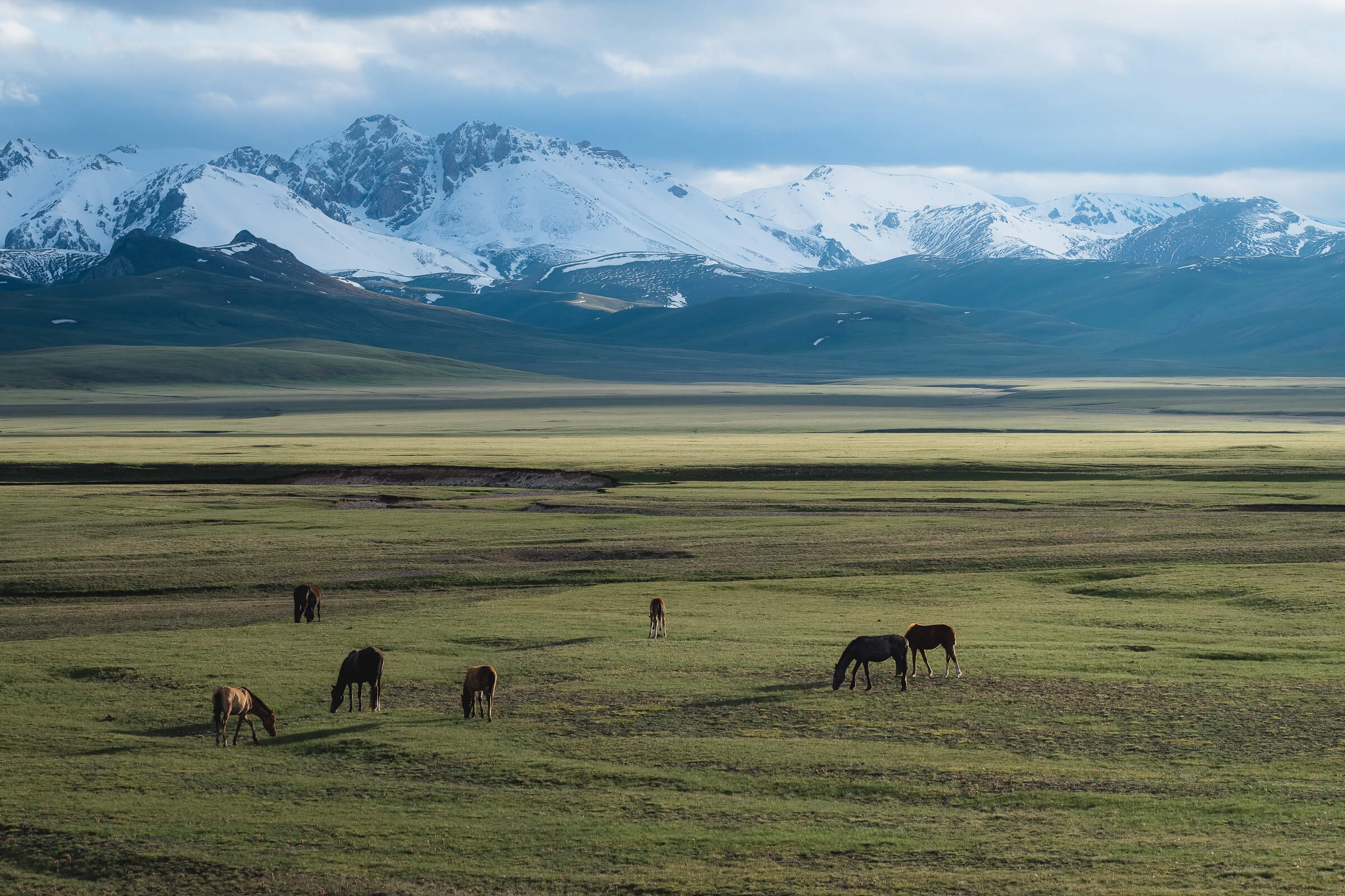 sunset at song kul lake kyrgyzstan