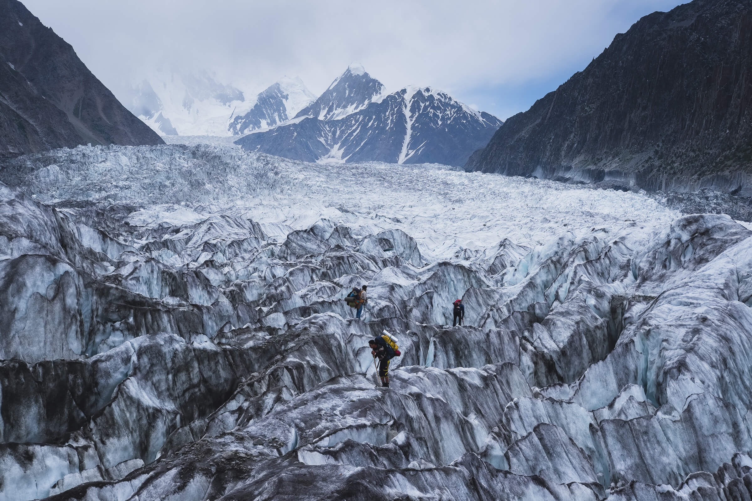 walking on a glacier in pakistan