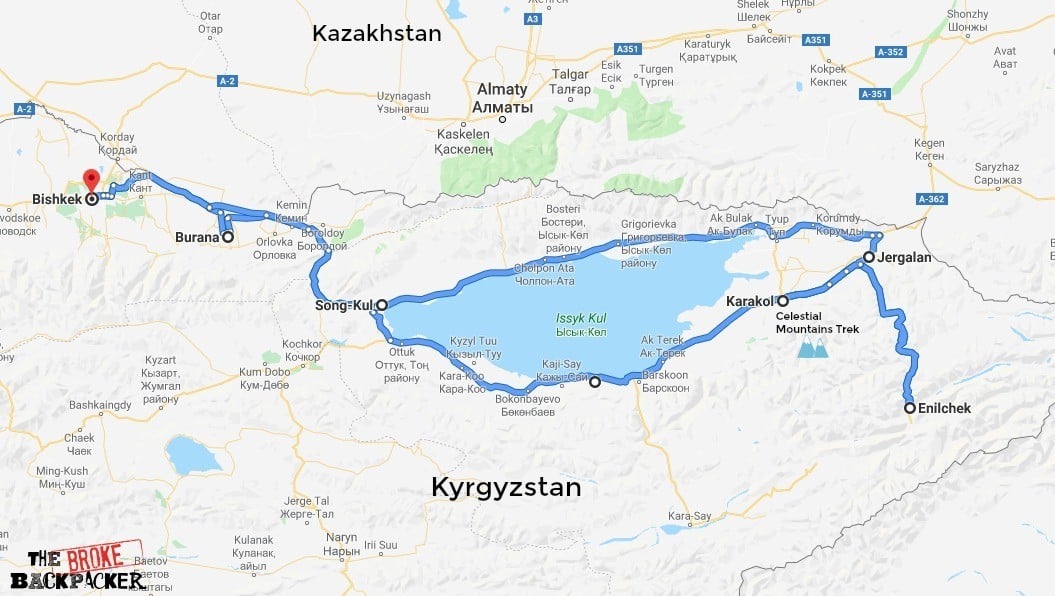 Kyrgyzstan itinerary map