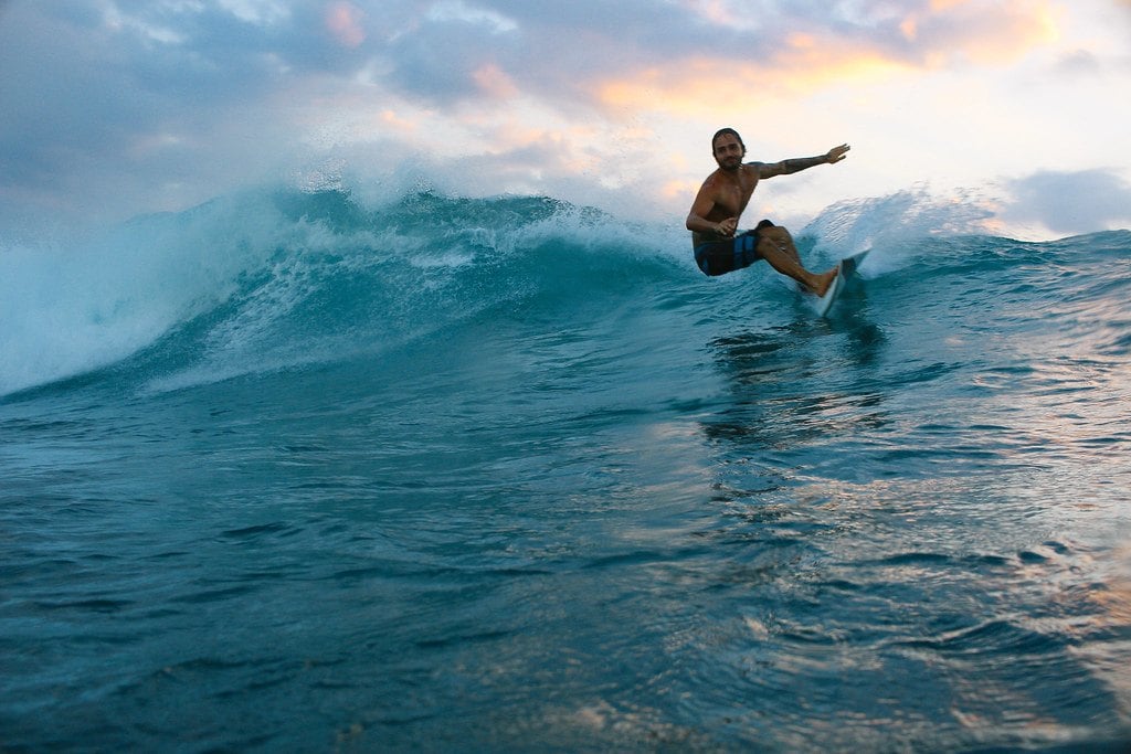 Surfing the beach break in Mirissa