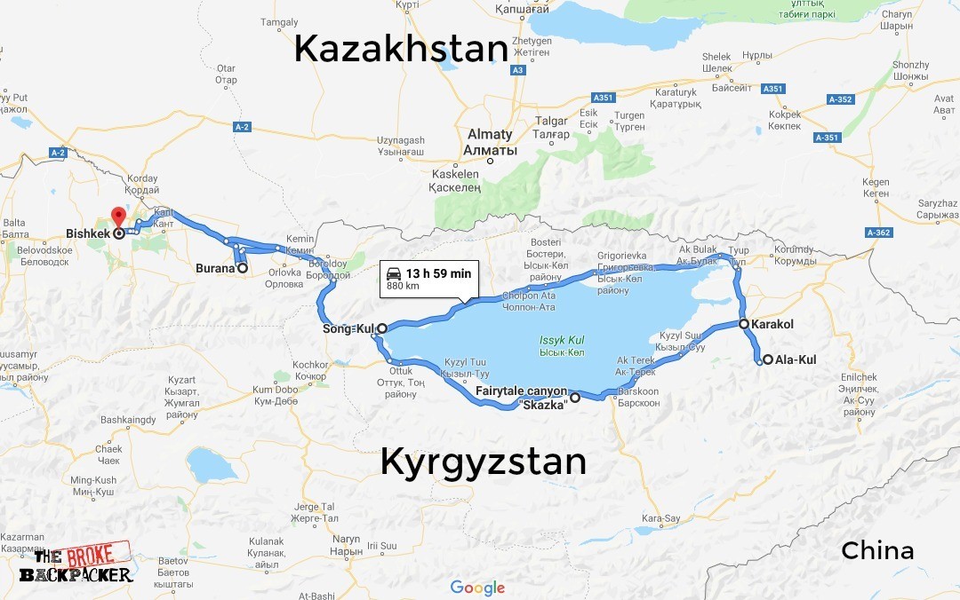 Kyrgyzstan itinerary map