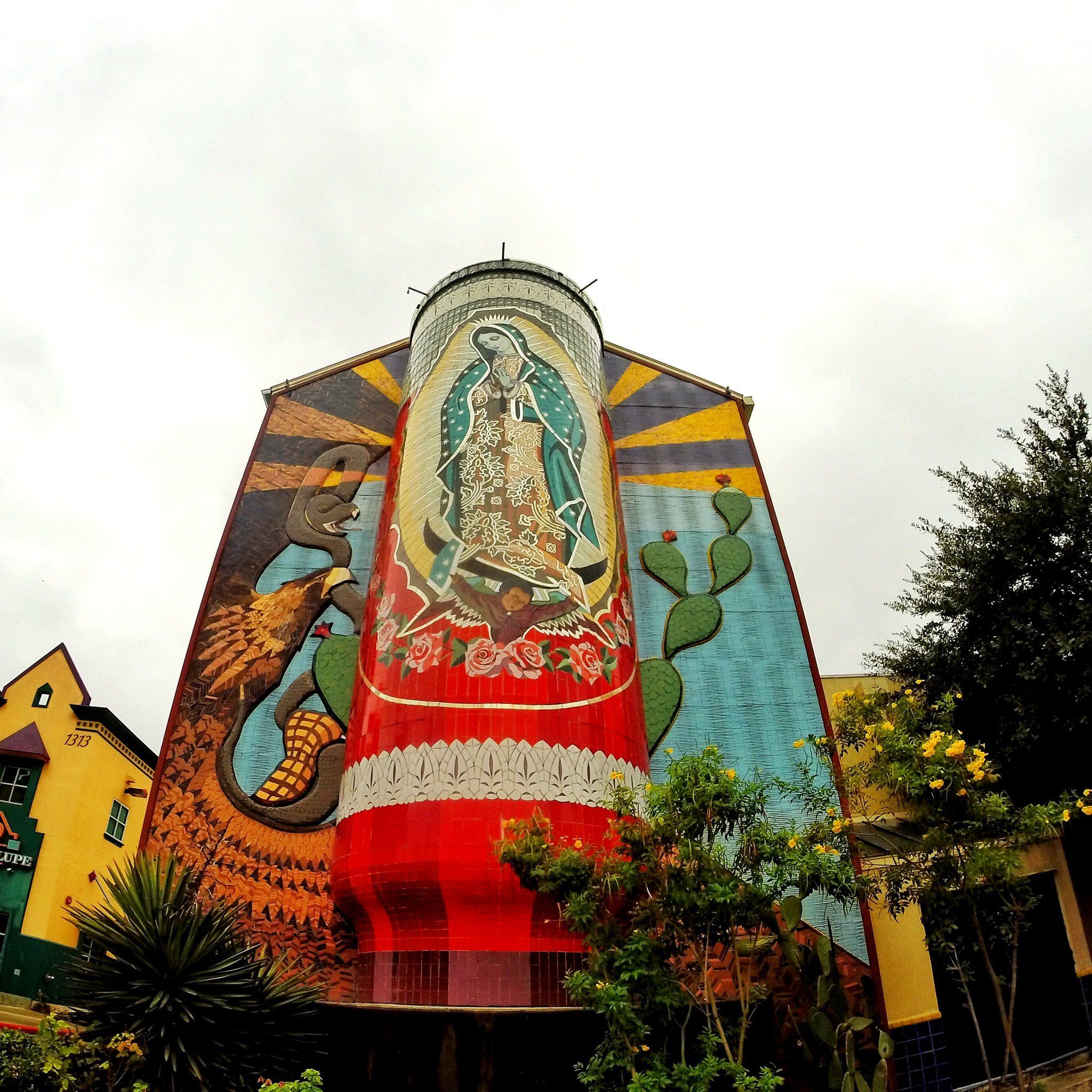 Guadalupe cultural arts center virgin mary painted on a giant red candle in san antonio