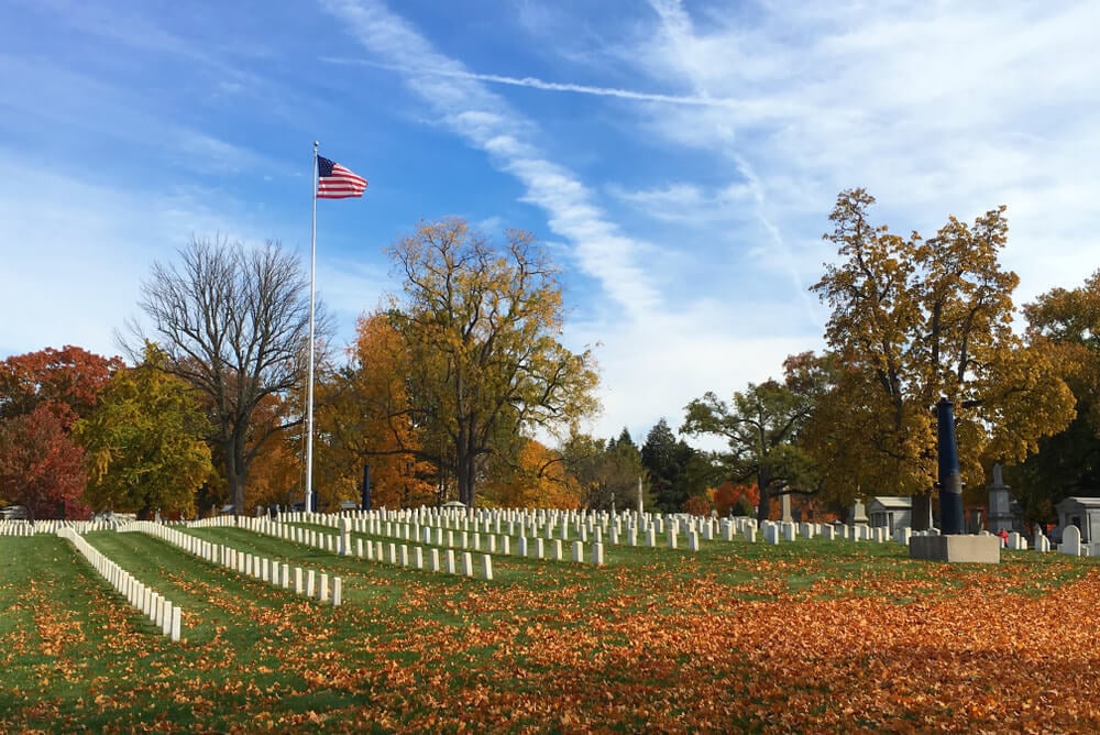 Crown Hill Cemetery in Indianapolis in the fall