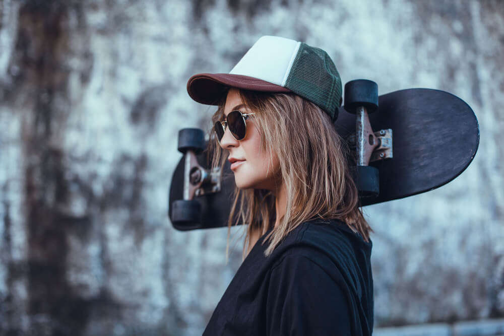 hipster in bali with skateboard