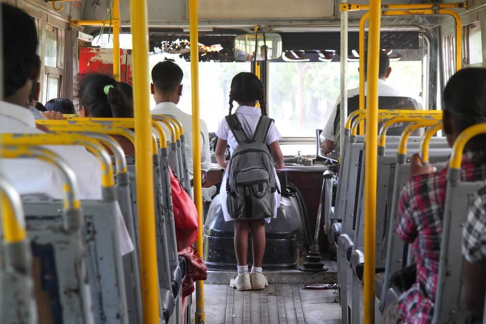 School girl on a bus in Sri Lanka